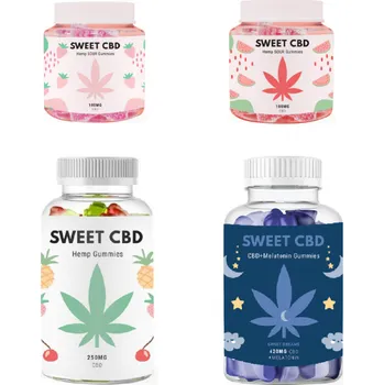 CBD Sweet CBD STARTER PACK přináší lahodně sladký způsob užívání CBD. Balení čtyř druhů gumídků - 2 balení po dvaceti a 2 po padesáti kusech gumídků s obsahem CBD a různými příchutěmi.