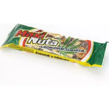 Čokoládová tyčinka MAXI NUTA tyčinka s konopným semínkem, ořechy a medem, polomáčená v kakaové polevě 35 g.