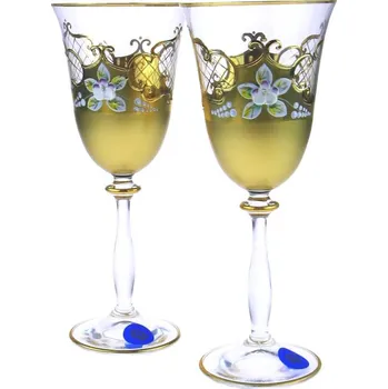Sklenice Sada dvou číší na víno zdobených zlatem a smaltem 250 ml (Sada sklenic zdobených zlatem)