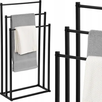 Věšák KOVOVÝ STOJANOVÝ VĚŠÁK NA RUČNÍKY LOFT DO KOUPELNY VOLNĚ STOJÍCÍ 3 ÚROVNĚ
