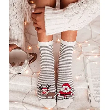 Dámské ponožky Dámské nestejné ponožky Santa a sobík M - 37-41 / smetanová