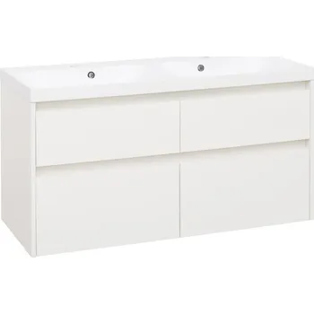 Koupelnový nábytek EBS Luxusní Koupelnová Skříňka DUOMO Závěsná, s Integrovaným Dvojumyvadlem z Litého Mramoru, Dvě Zásuvky Soft-Close, Šířka 120 cm, Kód DUOMO121D2