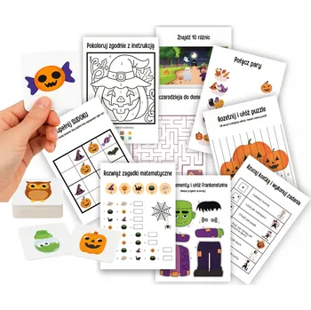 Pexeso Zábava na HALLOWEEN pro děti: Pracovní listy x20 úkolů + Hra Pexeso