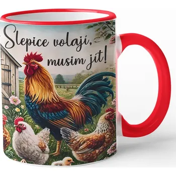 Keramický hrnek - Slepice volají Musím jít!, Barva Červená, Velikost 330 ml, Canvas Keramický hrnek s barevným uchem Bezvatriko.cz 3024