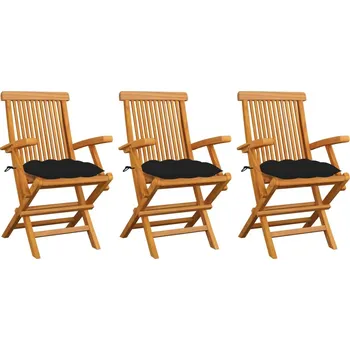 Zahradní židle s černými poduškami 3 ks masivní teak IM_3062536