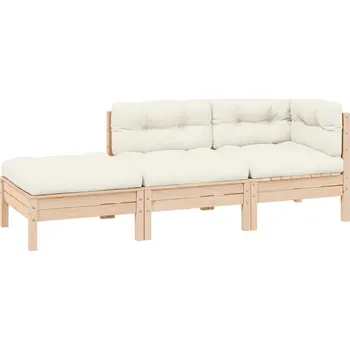 Zahradní pohovka vidaXL 3dílná zahradní sedací souprava a podušky masivní borovice [838175] Barva: Přírodní a krémová