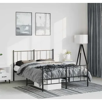 Postel vidaXL Kovový rám postele s hlavovým a nožním čelem 135 x 190 cm [352546] Barva: Černá