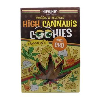 Cereální sušenky s CBD a mletými konopnými výlisky a čokoládovými hoblinkami.