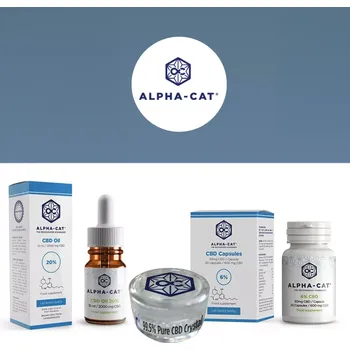 CBD CBD balíček kombinující základní produkty značky Alpha-CAT - 10% CBD olej 3000mg 30ml, 1200mg CBD kapsle a 1000mg CBD krystaly.