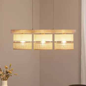 Duolla Závěsné světlo Treeon, 3 žárovky, dřevo, juta, přírodní barva/ecru přírodní, ecru, světle hnědá 3 x 15 W LED - Doprava zdarma