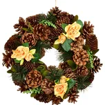 Věnec šiškový se žlutými růžičkami 30 cm