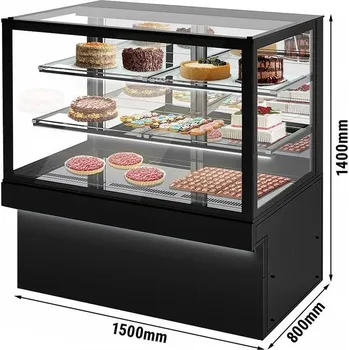 Vinotéka G.Gastro Cukrárenská vitrína TORONTO - 1500 mm - černé čelo - LED osvětlení - 3 police