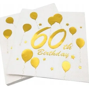 Papírový ubrousek SERVÍTKY K 60. NAROZENINÁM 60TH BIRTHDAY BALÓNKY BÍLO-ZLATÉ 33X33CM 10 KS