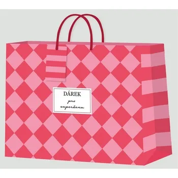 Party dekorace Dárková taška horizontální malá - Červeno-růžová šachovnice (22,9 × 9,8 × 17,8 cm) - Albi