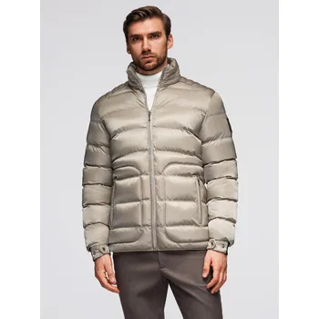 Pánská casual bunda Ombre Men's quilted jacket with gloss and stand-up collar - light grey Ombre bílá | šedá | hnědá 3433682