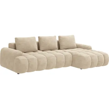 Pohovka Cosmopolitan Design Světle béžová sametová rozkládací pohovka Linz 275 cm, pravá