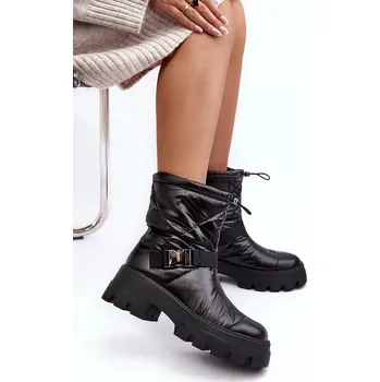 Dámská zimní obuv Dámské kotníkové boty na masivní podrážce a plochém podpatku, Black Werikse 38
