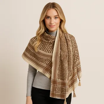 Šátek Dámský šátek 90 x 175 cm Střapce 23-11 - béžovohnědý