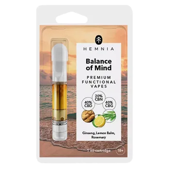 CBD Balance of Mind - objevte jedinečnou kombinaci kanabidiolu (CBD), kanabigerolu (CBG) a kanabinolu (CBN) s ženšenem, meduňkou a rozmarýnem. Cartridge je vhodná na baterky se závitem 510.