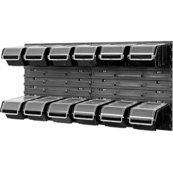 Obraz Nástěnná dílenská deska na nářadí + 12 boxů/úložných boxů