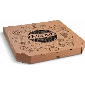 Jednorázové nádobí Krabice na pizzu (mikrovlnitá lepenka) E6 kraft s potiskem 32 x 32 x 3 cm [100 ks] Zasílání poštou (72062E)
