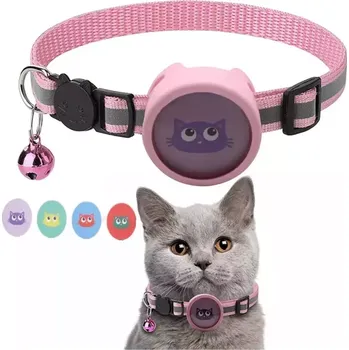 Obojek pro psa TopTechnology Reflexní obojek pro domácí mazlíčky s zvonkem pro AirTag (Růžový)