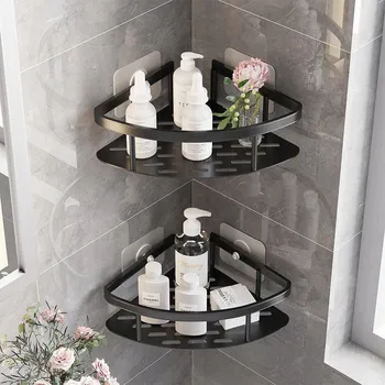 2x Rohová sprchová polička Samolepicí černá