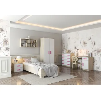 Dětský pokoj Idzczak Dětský pokoj Smyk III - sestava B dub sonoma + bílá Vyberte rošt: Bez roštu, Vyber barvu: Růžová