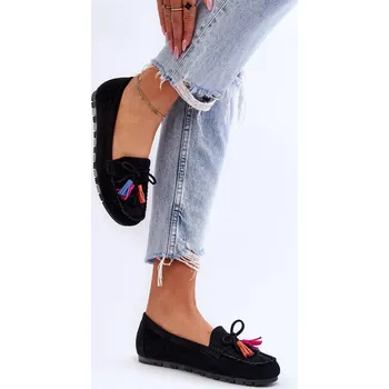 Dámské mokasíny Semišové Mokasíny S Mašlí A Třásněmi Černá Dorine 36