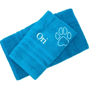 Pelíšek pro psa Pískací Potvůrky Ručník/osuška s výšivkou - modrá Barva výšivky: oranžová, Velikost: Ručník 50 x 100 cm, Výšivka: Jméno + tlapka