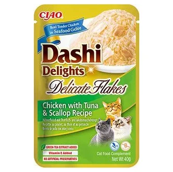 Krmivo pro kočku INABA FOODS Churu Cat Dashi Delights Deli Flakes Chick&Tun&Scal40g