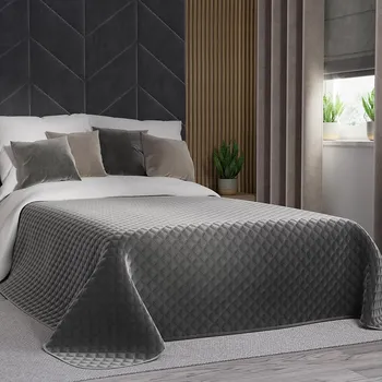 Přehoz na lůžko Antracitový sametový přehoz na postel VELVI 220x240 cm