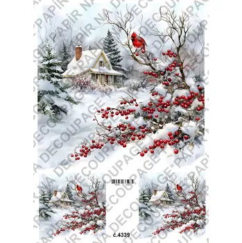 Umělecký papír Rýžový a soft papír na decoupage - Zimní krajina - KB4339 Materiál: Soft, Rozměr: A4