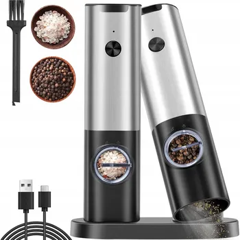 Mlýnek na koření ELEKTRICKÝ MLÝNEK NA SŮL, PEPŘ ČERNÝ, AKUMULÁTOR S USB, SADA 2 ks