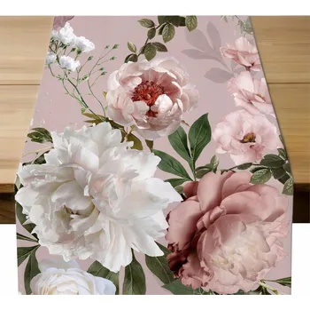 ubrus Běhoun bílý, krémový, odstíny růžové, odstíny zelené, vícebarevný 120 x 40 cm