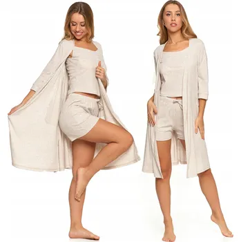 Dámský župan DÁMSKÝ ŽUPAN Z ŽEBROVANÉ PLETENINY S 3/4 RUKÁVY MORAJ BÉŽOVÝ XL