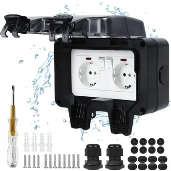 Elektrická zásuvka VENKOVNÍ ELEKTRICKÁ ZÁSUVKA ZAHRADNÍ VODOTĚSNÁ IP66 S VYPÍNAČEM