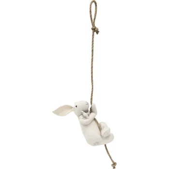 Dekorace do dětského pokoje Závěsná dekorace bílý textilní zajíček šplhající po laně – 8x9x16/50 cm