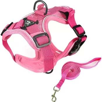 Postroj pro psa TopTechnology Pet Vest Harnes + Sada vodítka Reflexní pro psy a kočky, Velikost: L (Růžová)