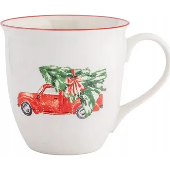 Velký vánoční porcelánový hrnek XXL 630ml Červené auto s vánočním stromkem