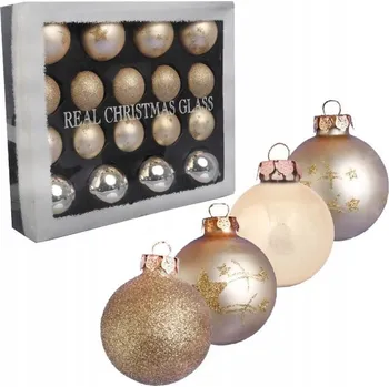 Vánoce Sada 18 skleněných vánočních koulí, barva šampaň
