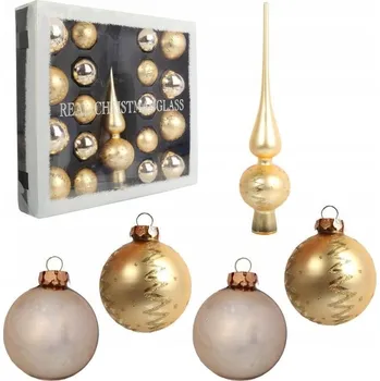 Vánoční ozdoba Sada 18 skleněných vánočních baněk se špičkou, zlaté, k dekoraci