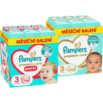 Plena PAMPERS Premium Care vel. 3 (200 ks) + Premium Care Pants Vel. 3 (144 ks)