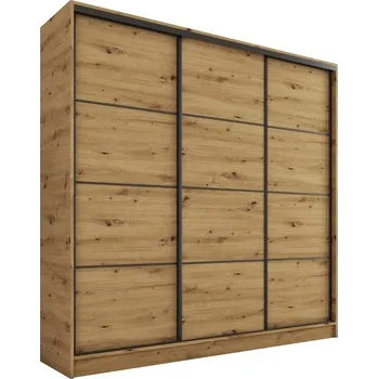 Šatní skříň Šatní skříň HARAZIA 180 bez zrcadla, se 4 šuplíky a 2 šatními tyčemi, dub artisan +možnost VÝNOSU + PROVĚŘENO zákazníky + vyzvednutí ZDARMA