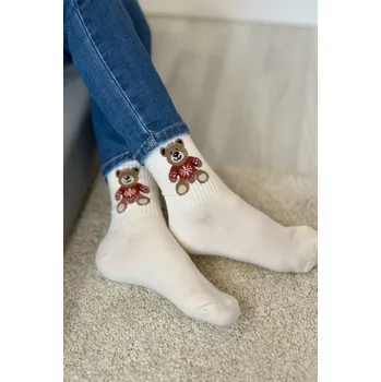 Pánské ponožky Milena Dětské Mládežnické Ponožky Medvídek v Svetru Ecru Milena bílá | hnědá 3437610