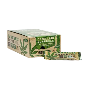 Tyčinka s arašídy, konopnými semínky a hořkou čokoládou.