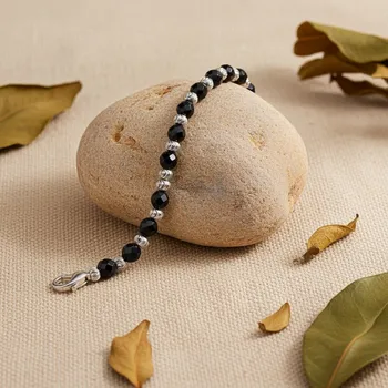 Náramek ORO Silver Jemný stříbrný náramek s černými fazetovanými korálky