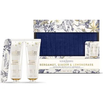 Kosmetická sada Grace Cole Bergamot, Ginger & Lemongrass - sada s péčí o tělo a ruce, 4 ks mini sada tělového krému a krému na ruce, pilníku na nehty a kosmetické taštičky