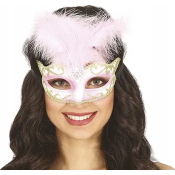 Karnevalová maska Benátská maska na oči Guirca GU12048 plastová, růžová