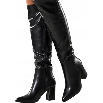 Dámské kozačky KOZAČKY Černé Dámské POHODLNÉ Široký Ozdobný Sloupek MÓDNÍ Elegantní vel. 38